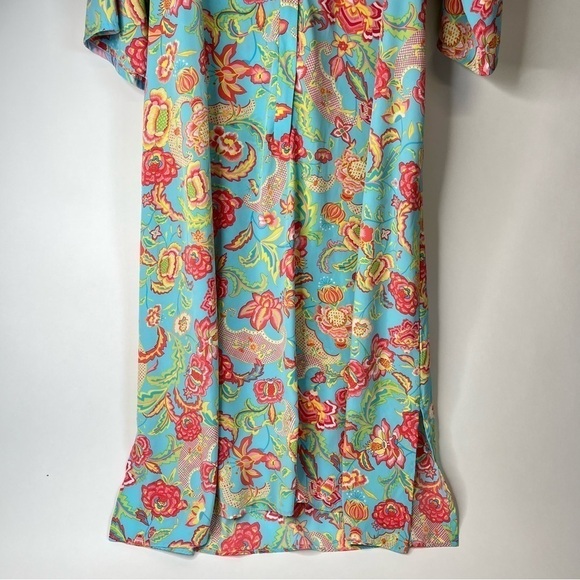 Vintage Natori Blue Paisley Floral Zippered Long Sleeve House Sleep Lounge Dress - Picture 5 of 15